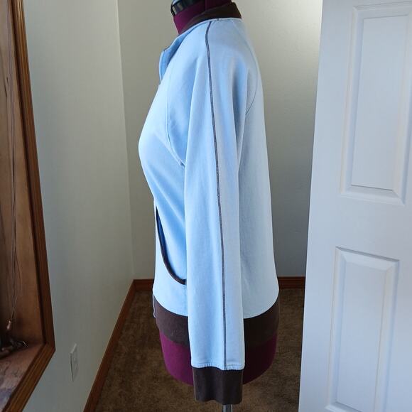 N.Y.L. New York Laundry Blue Bash Full Zip Sweatshirt XL retro jacket brown trim - Picture 2 of 14